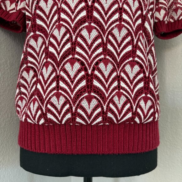 DANIEL RAINN Anthropologie Burgundy Lace Short Sleeve Sweater Small - Picture 6 of 12